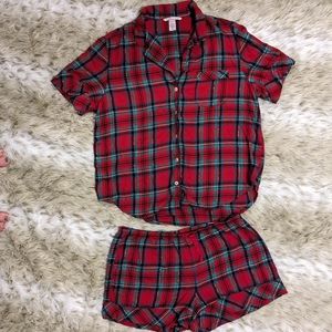 Victoria Secret Red Plaid Flannel Matching Pajamas Set Size Medium